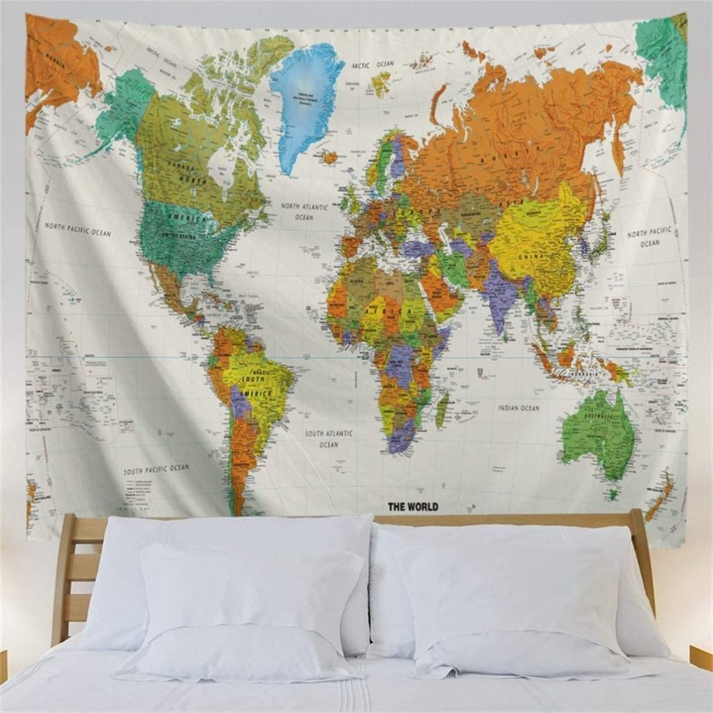 Watercolor Colorful World Map Tapestry